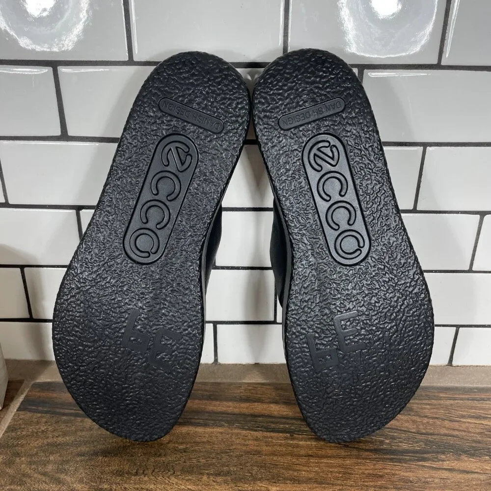Ecco Corksphere Womens Size EU 39 Shoes Black Leather Platform Thong Sandal_9